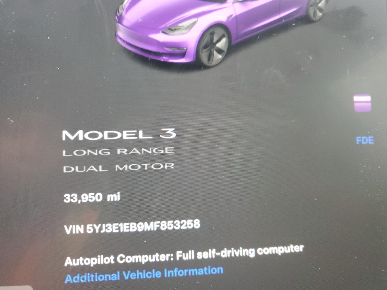 Photo 8 VIN: 5YJ3E1EB9MF853258 - TESLA MODEL 3 