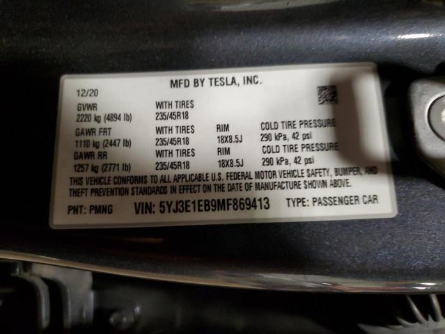 Photo 12 VIN: 5YJ3E1EB9MF869413 - TESLA MODEL 3 