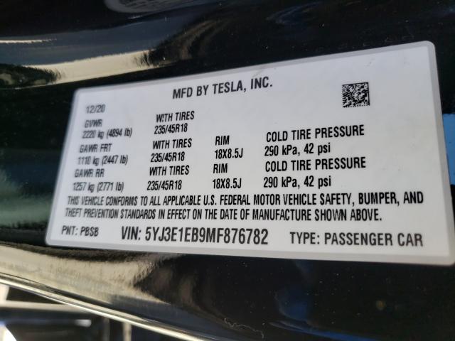 Photo 9 VIN: 5YJ3E1EB9MF876782 - TESLA MODEL 3 