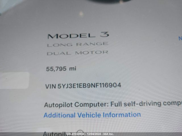 Photo 6 VIN: 5YJ3E1EB9NF116904 - TESLA MODEL 3 