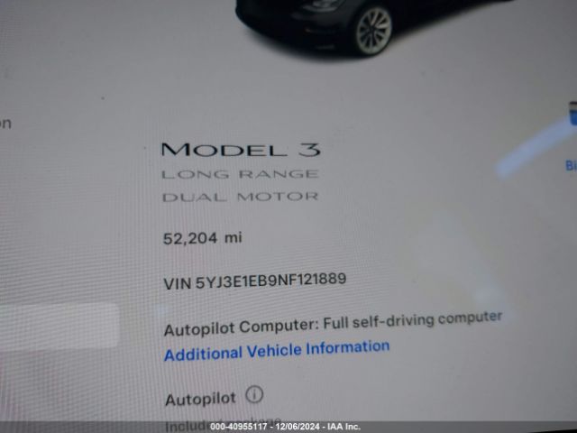 Photo 8 VIN: 5YJ3E1EB9NF121889 - TESLA MODEL 3 