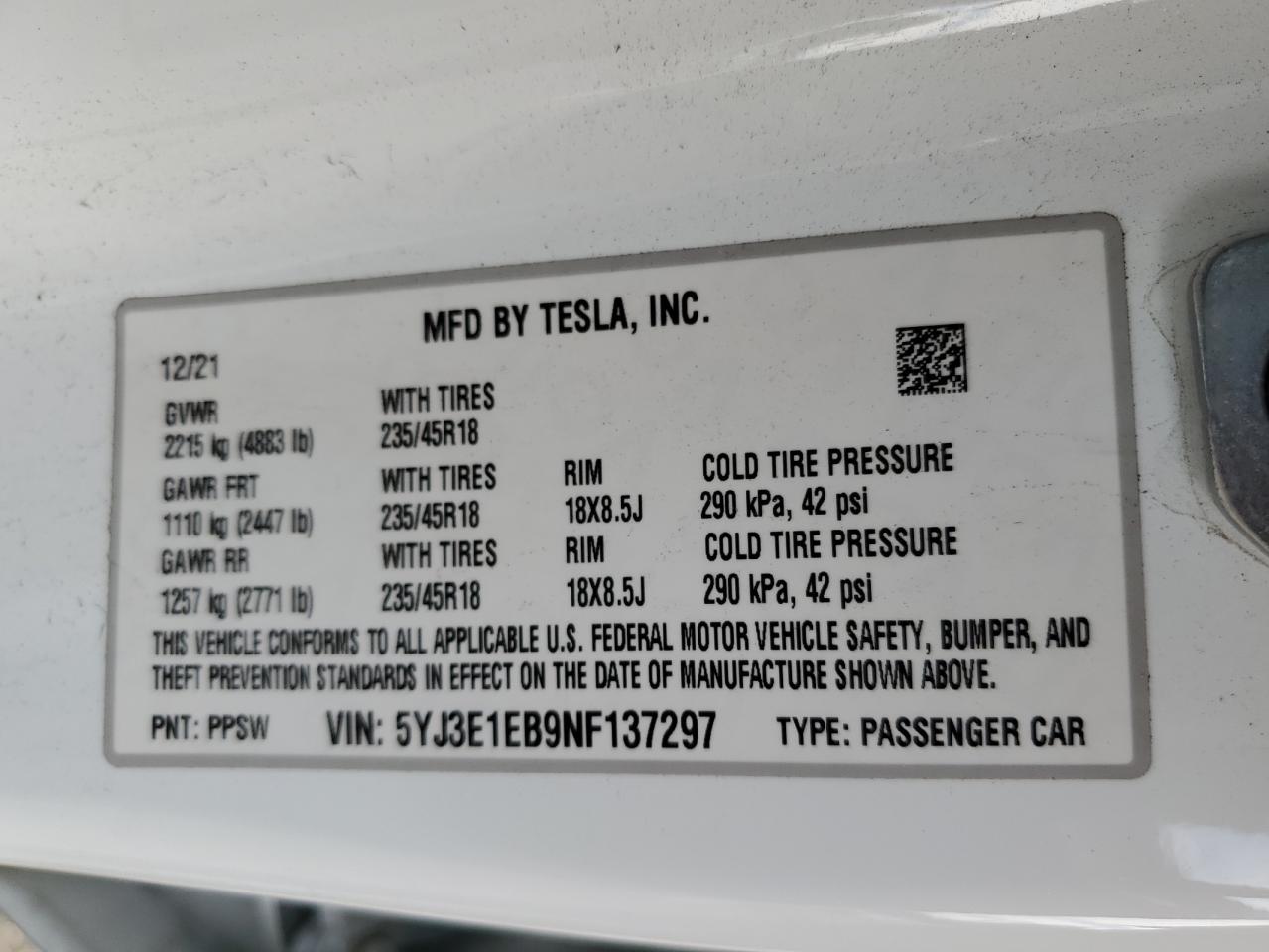 Photo 11 VIN: 5YJ3E1EB9NF137297 - TESLA MODEL 3 