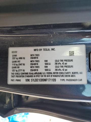 Photo 11 VIN: 5YJ3E1EB9NF171109 - TESLA MODEL 3 