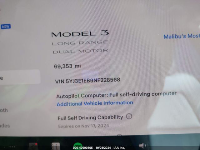 Photo 6 VIN: 5YJ3E1EB9NF228568 - TESLA MODEL 3 