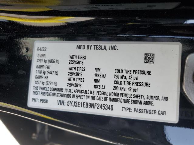 Photo 12 VIN: 5YJ3E1EB9NF245340 - TESLA MODEL 3 