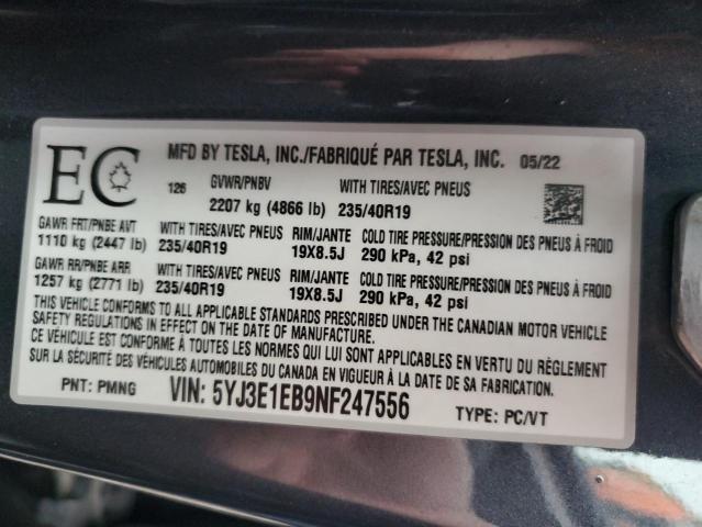 Photo 13 VIN: 5YJ3E1EB9NF247556 - TESLA MODEL 3 