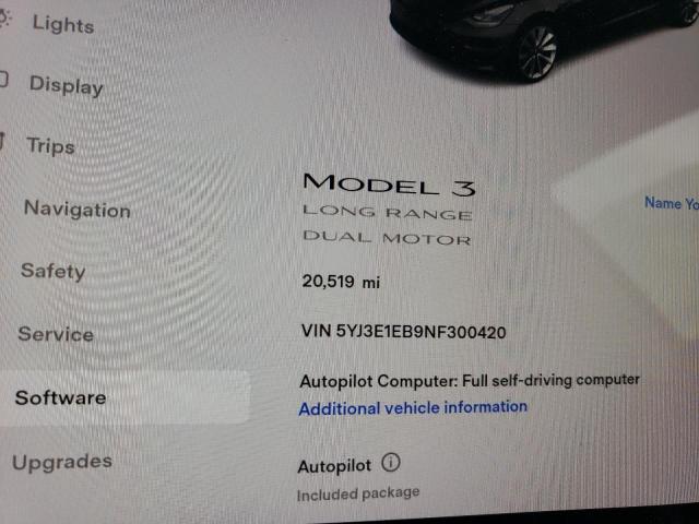 Photo 8 VIN: 5YJ3E1EB9NF300420 - TESLA MODEL 3 