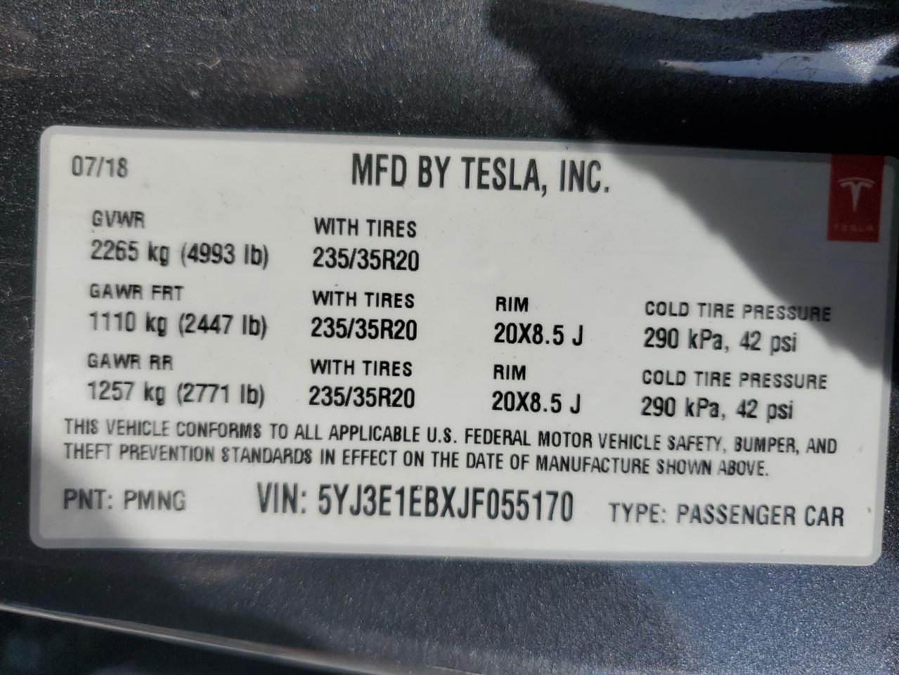 Photo 11 VIN: 5YJ3E1EBXJF055170 - TESLA MODEL 3 