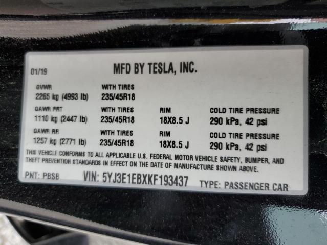 Photo 12 VIN: 5YJ3E1EBXKF193437 - TESLA MODEL 3 