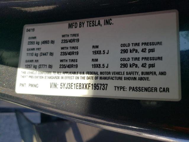 Photo 12 VIN: 5YJ3E1EBXKF195737 - TESLA MODEL 3 