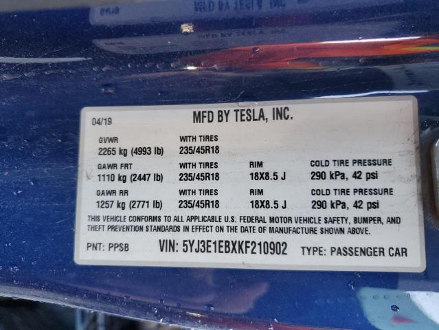 Photo 11 VIN: 5YJ3E1EBXKF210902 - TESLA MODEL 3 