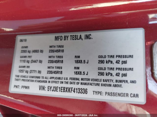 Photo 8 VIN: 5YJ3E1EBXKF413336 - TESLA MODEL 3 