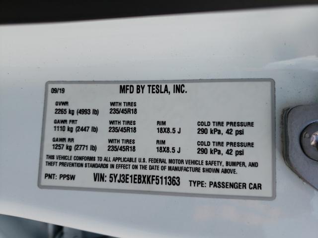 Photo 9 VIN: 5YJ3E1EBXKF511363 - TESLA MODEL 3 