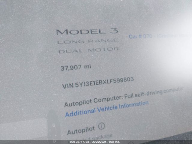 Photo 6 VIN: 5YJ3E1EBXLF599803 - TESLA MODEL 3 