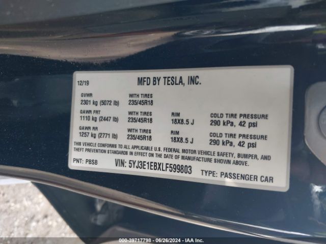 Photo 8 VIN: 5YJ3E1EBXLF599803 - TESLA MODEL 3 