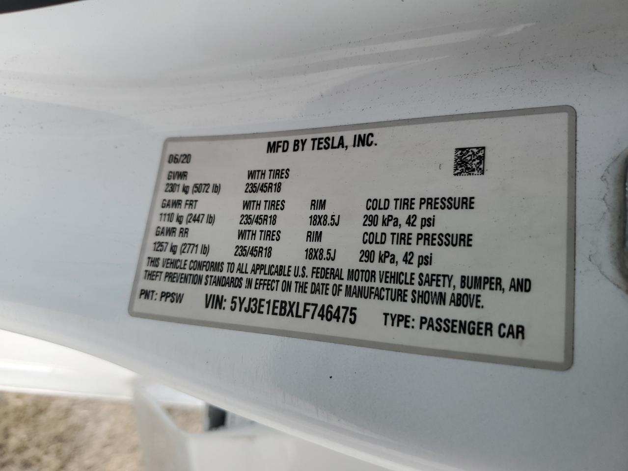 Photo 11 VIN: 5YJ3E1EBXLF746475 - TESLA MODEL 3 