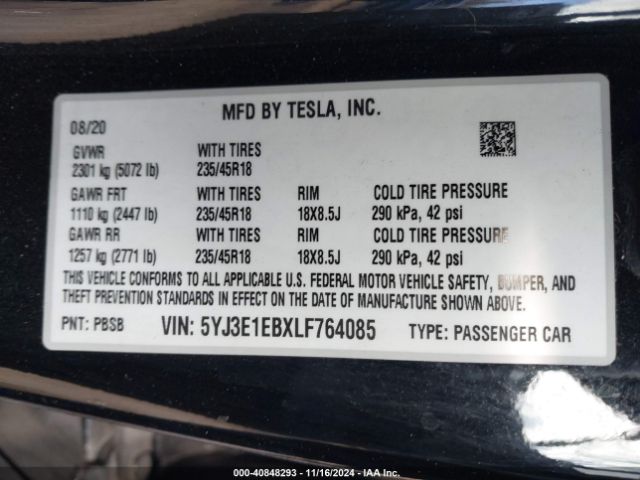 Photo 8 VIN: 5YJ3E1EBXLF764085 - TESLA MODEL 3 