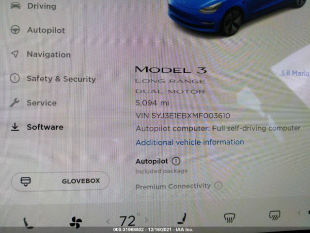 Photo 6 VIN: 5YJ3E1EBXMF003610 - TESLA MODEL 3 