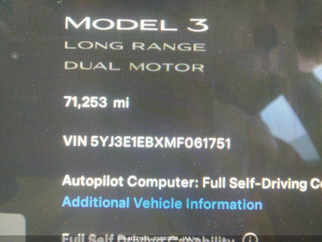 Photo 8 VIN: 5YJ3E1EBXMF061751 - TESLA MODEL 3 