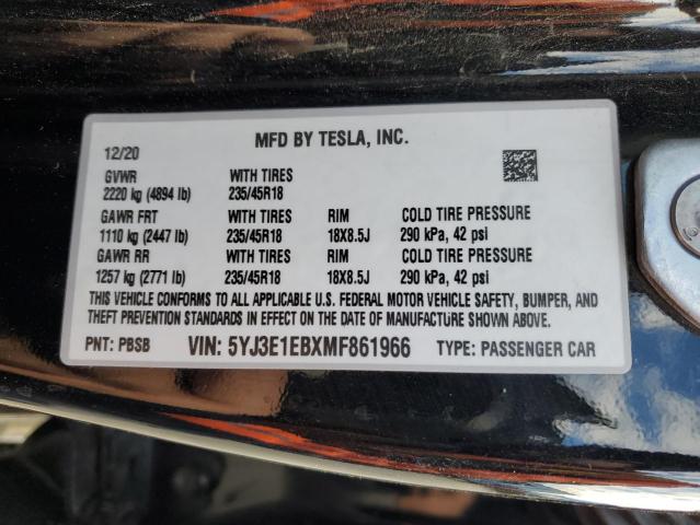 Photo 11 VIN: 5YJ3E1EBXMF861966 - TESLA MODEL 3 