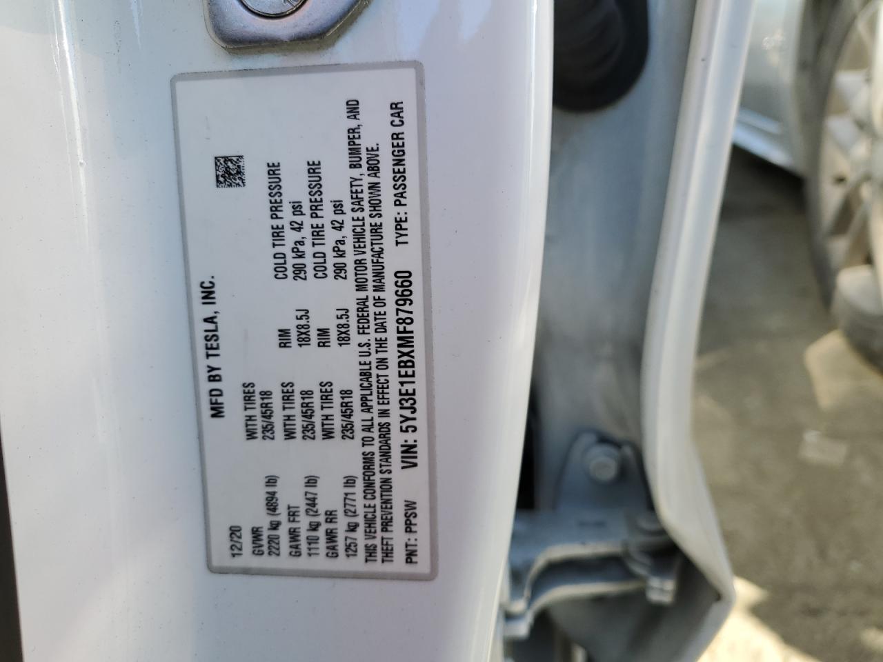 Photo 11 VIN: 5YJ3E1EBXMF879660 - TESLA MODEL 3 