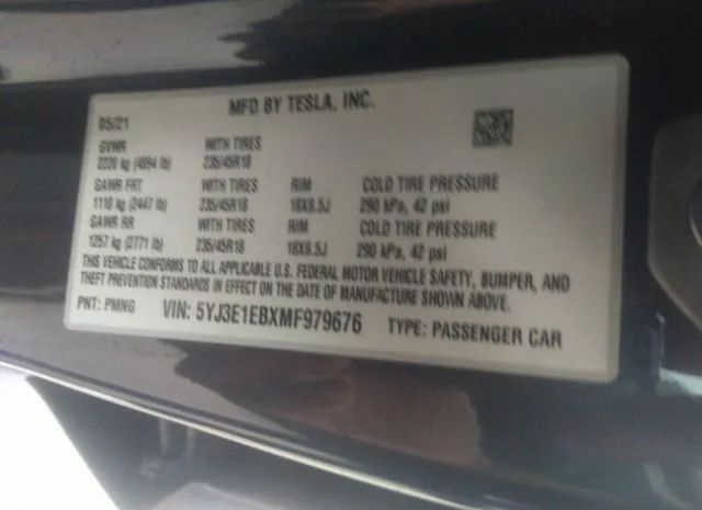 Photo 8 VIN: 5YJ3E1EBXMF979676 - TESLA MODEL 3 