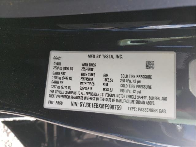 Photo 9 VIN: 5YJ3E1EBXMF998759 - TESLA MODEL 3 