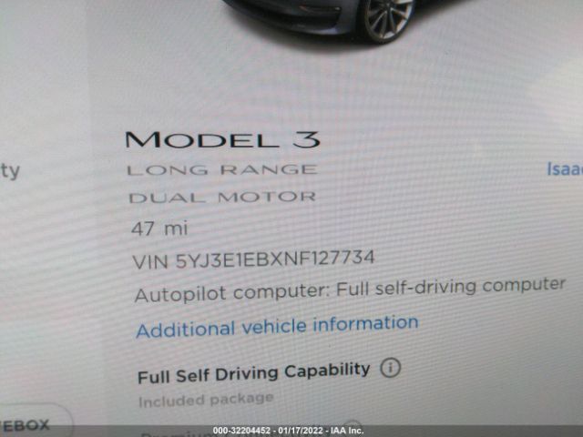 Photo 6 VIN: 5YJ3E1EBXNF127734 - TESLA MODEL 3 