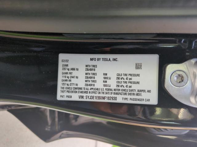 Photo 9 VIN: 5YJ3E1EBXNF182930 - TESLA MODEL 3 