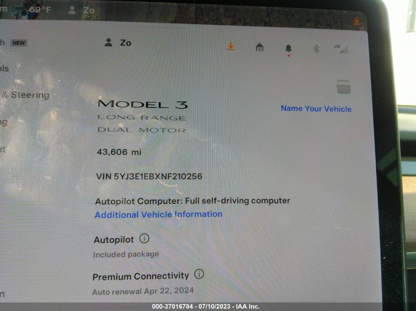 Photo 6 VIN: 5YJ3E1EBXNF210256 - TESLA MODEL 3 