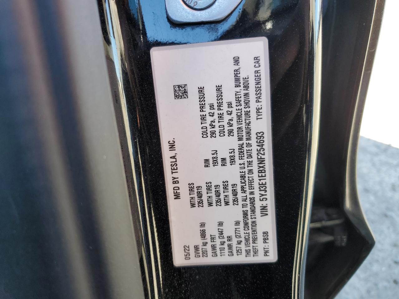 Photo 12 VIN: 5YJ3E1EBXNF254693 - TESLA MODEL 3 