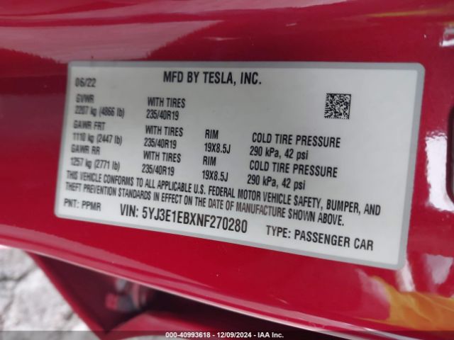 Photo 8 VIN: 5YJ3E1EBXNF270280 - TESLA MODEL 3 