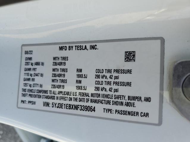 Photo 12 VIN: 5YJ3E1EBXNF339064 - TESLA MODEL 3 