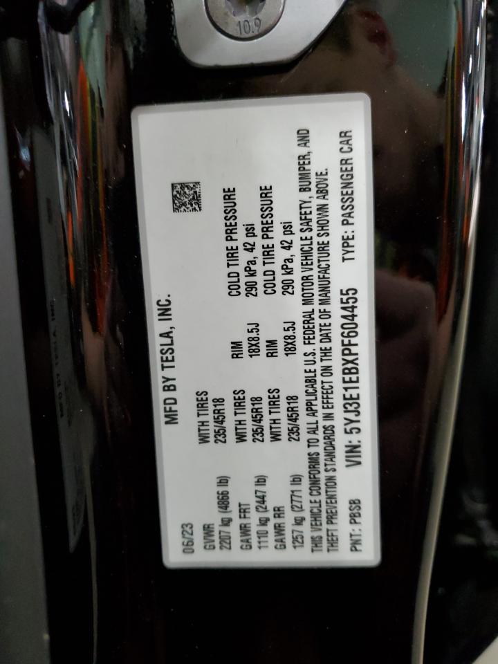 Photo 12 VIN: 5YJ3E1EBXPF604455 - TESLA MODEL 3 