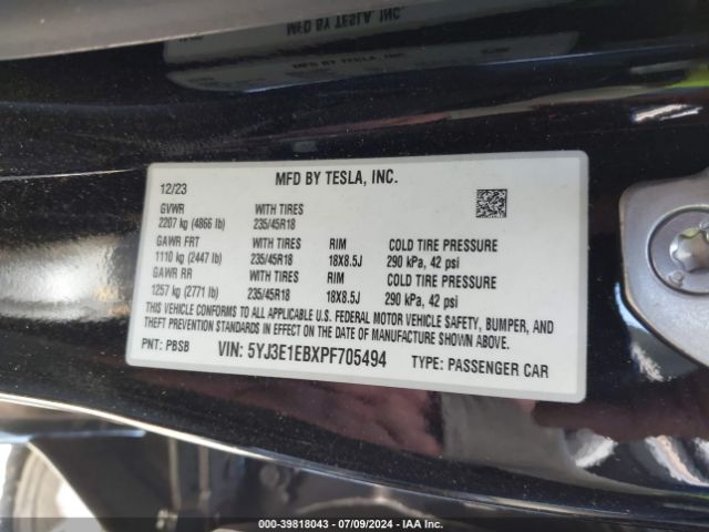 Photo 8 VIN: 5YJ3E1EBXPF705494 - TESLA MODEL 3 