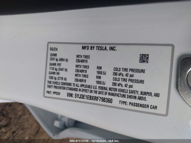 Photo 8 VIN: 5YJ3E1EBXRF798360 - TESLA MODEL 3 