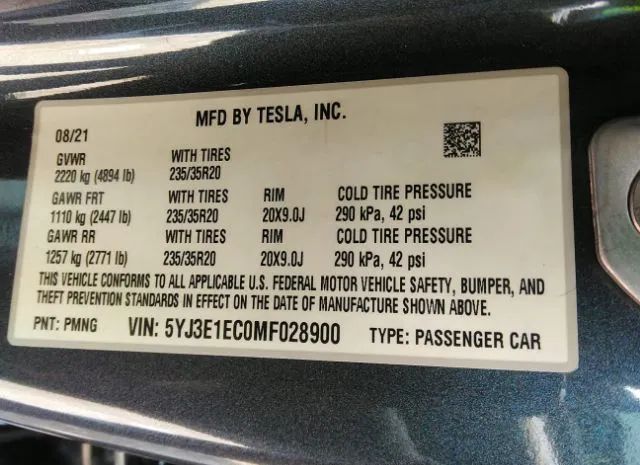 Photo 8 VIN: 5YJ3E1EC0MF028900 - TESLA MODEL 3 