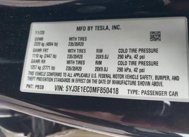 Photo 8 VIN: 5YJ3E1EC0MF850418 - TESLA MODEL 3 