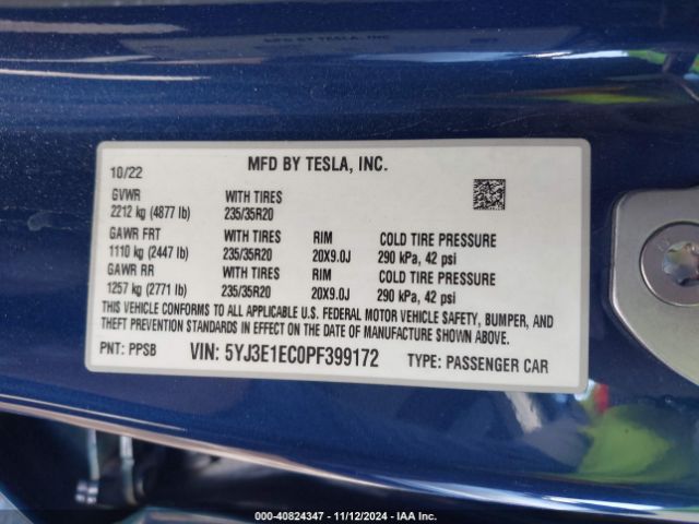 Photo 8 VIN: 5YJ3E1EC0PF399172 - TESLA MODEL 3 