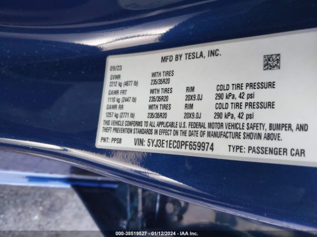 Photo 8 VIN: 5YJ3E1EC0PF659974 - TESLA MODEL 3 