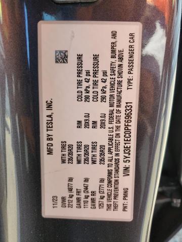 Photo 12 VIN: 5YJ3E1EC0PF696331 - TESLA MODEL 3 