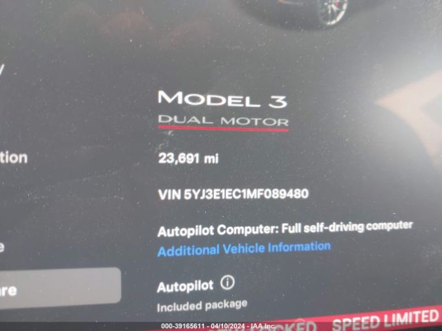 Photo 6 VIN: 5YJ3E1EC1MF089480 - TESLA MODEL 3 