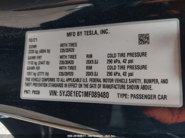 Photo 8 VIN: 5YJ3E1EC1MF089480 - TESLA MODEL 3 