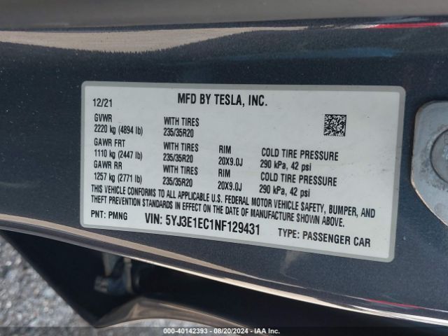 Photo 8 VIN: 5YJ3E1EC1NF129431 - TESLA MODEL 3 