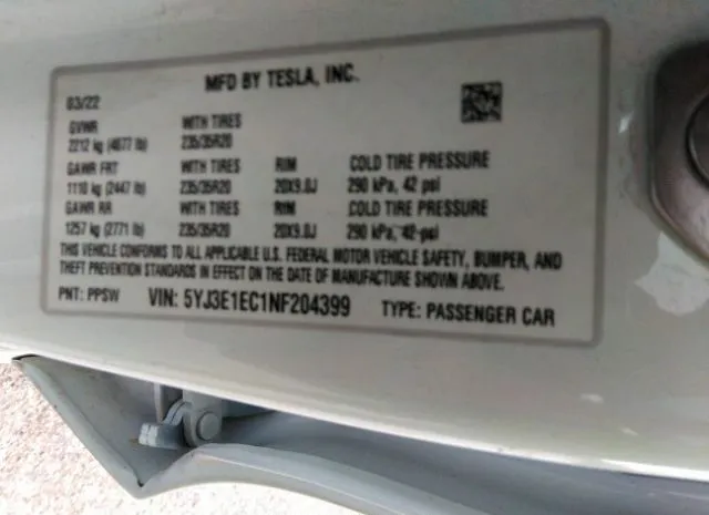 Photo 8 VIN: 5YJ3E1EC1NF204399 - TESLA MODEL 3 