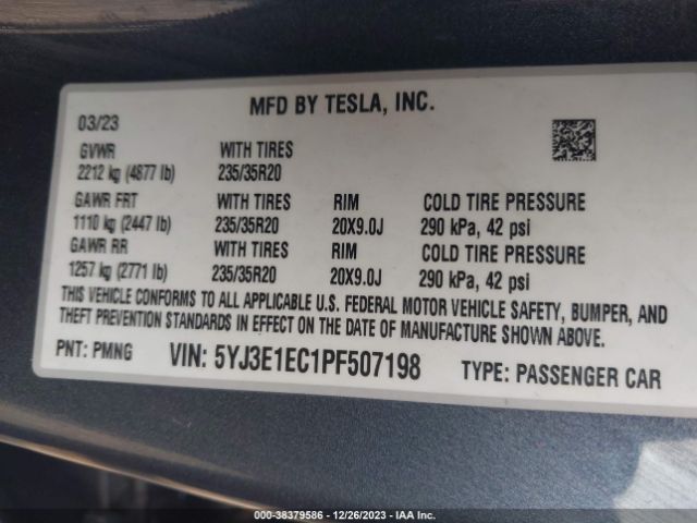 Photo 8 VIN: 5YJ3E1EC1PF507198 - TESLA MODEL 3 