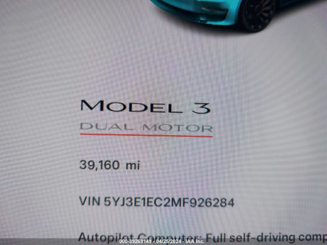 Photo 6 VIN: 5YJ3E1EC2MF926284 - TESLA MODEL 3 