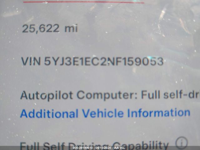 Photo 8 VIN: 5YJ3E1EC2NF159053 - TESLA MODEL 3 