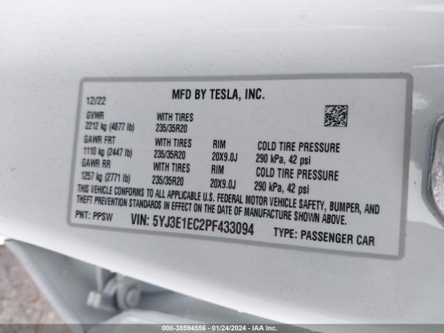 Photo 8 VIN: 5YJ3E1EC2PF433094 - TESLA MODEL 3 