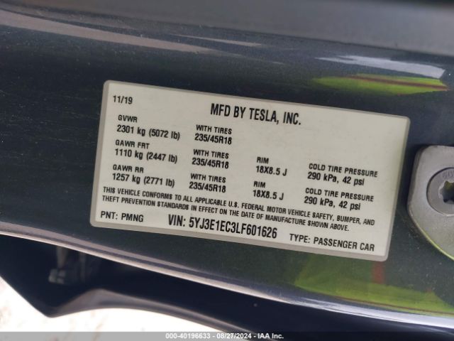 Photo 8 VIN: 5YJ3E1EC3LF601626 - TESLA MODEL 3 